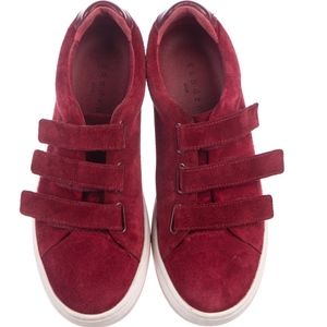 SANDRO Suede Low-Top Sneakers Size 8 Red Burgundy